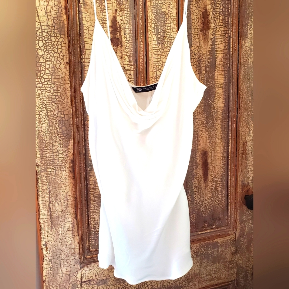 ZARA Small White Satin Cowl Neck Tank Top